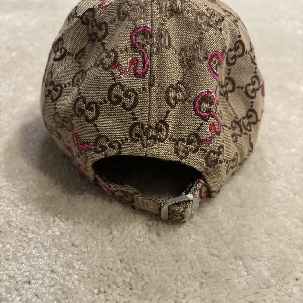 Gucci Pink Snake Print Canvas Baseball Cap - Picture 2 of 4